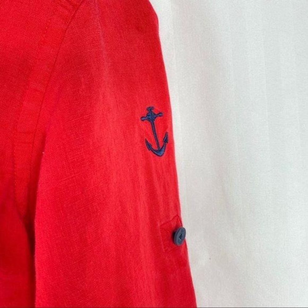 4/$25 RALPH LAUREN Nautical Red Button Down Linen Roll Tab Sleeve Shirt Women M - Picture 8 of 13